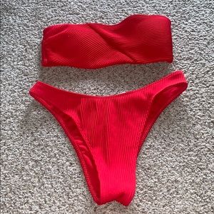 Hollister red swim top and bottoms